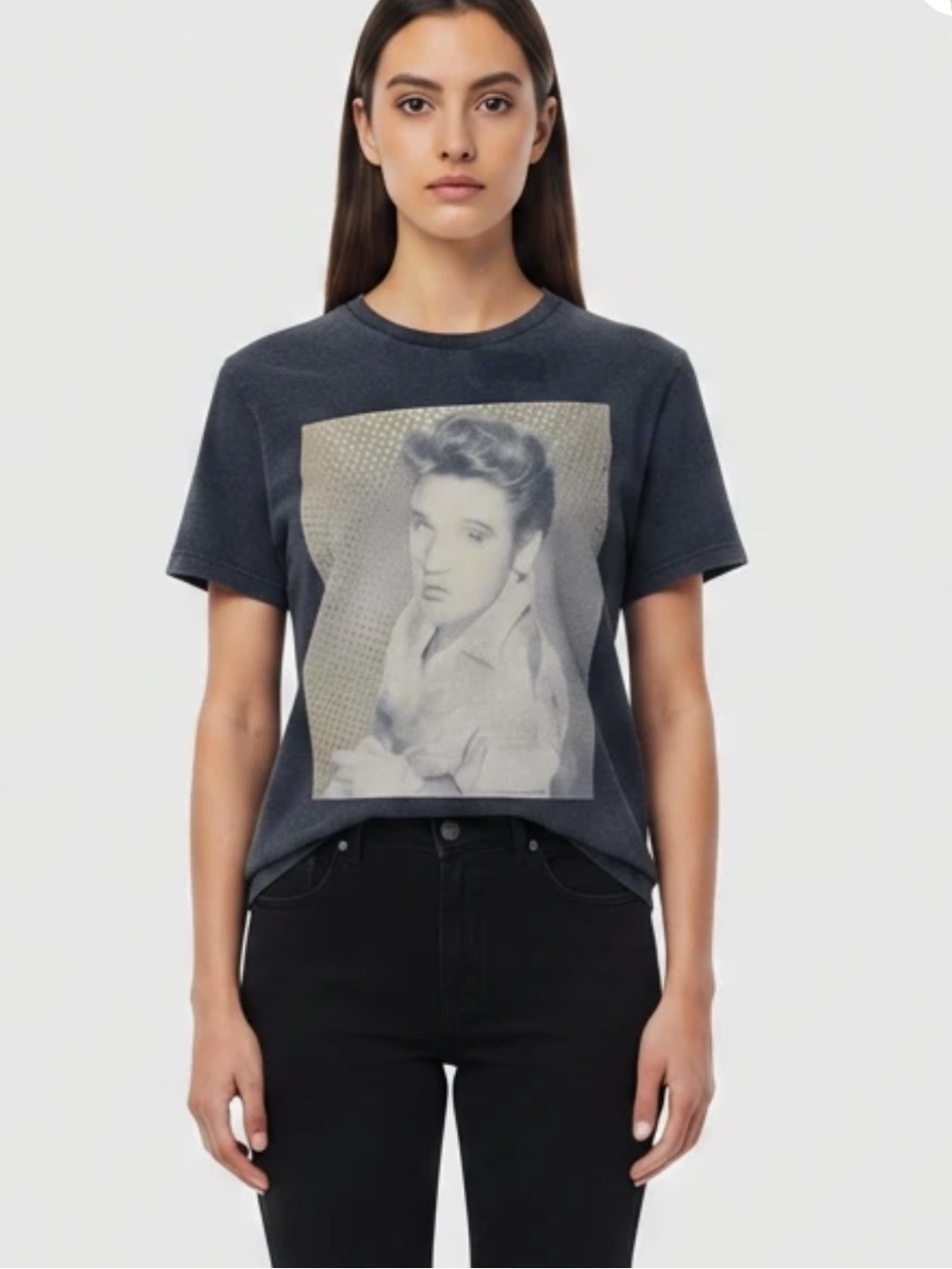 Elvis Dark Gray Graphic Tee with Photo Print